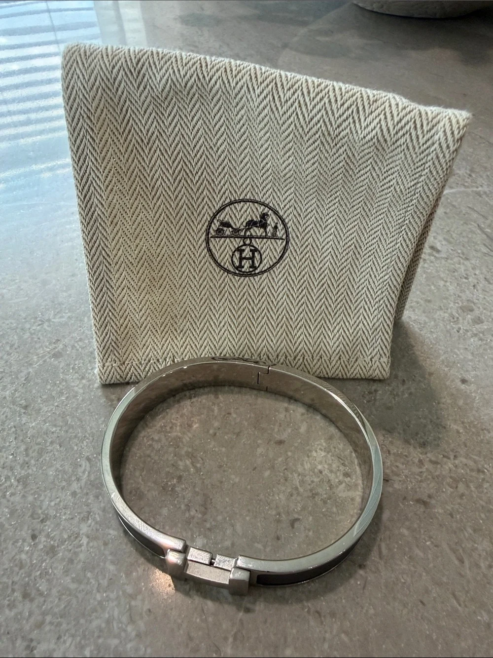 Hermes Men's H Cuff Bracelet in Grey and Silver